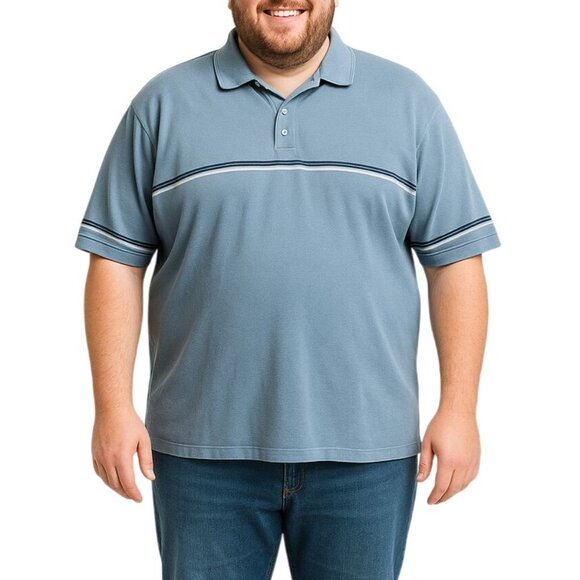 Faded Glory Authentic Mens 2XL Polo Shirt Blue Striped 100% Cotton Short Sleeve - Picture 1 of 6